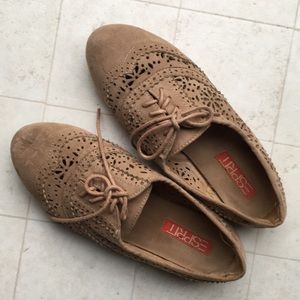 Esprit Cutout Taupe/Tan Suede Oxfords